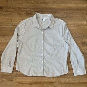 Old Navy Women's Tan and White Striped Button Down Shirt
